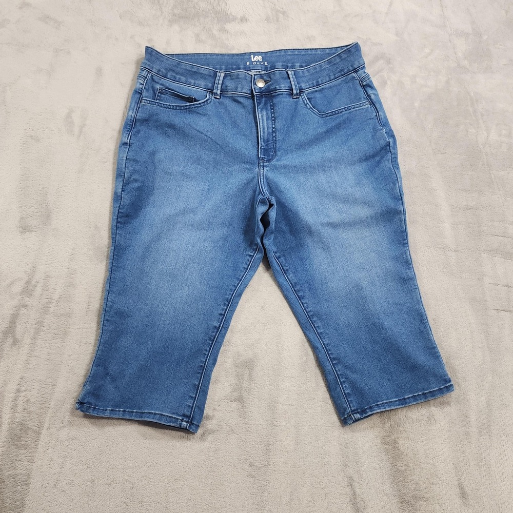 Lee Jeans Womens 18M Blue High Rise Capri Crop Straight Stretch Denim Casual